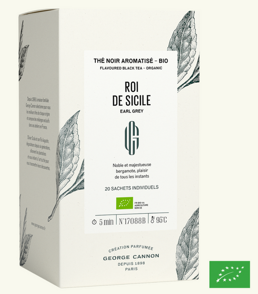 ROI DE SICILE, Earl Grey - Thé noir aromatisé BIO - Boîte 20 sachets