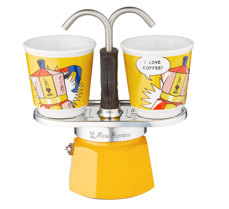 Cafetière italienne - Mini express - 2 tasses / 10 cl + 2 tasses jaune - BIALETTI