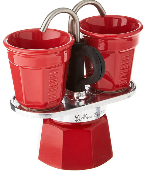 Cafetière italienne - Set Mini express - 2 tasses / 10 cl + 2 bicchierini rouges - BIALETTI
